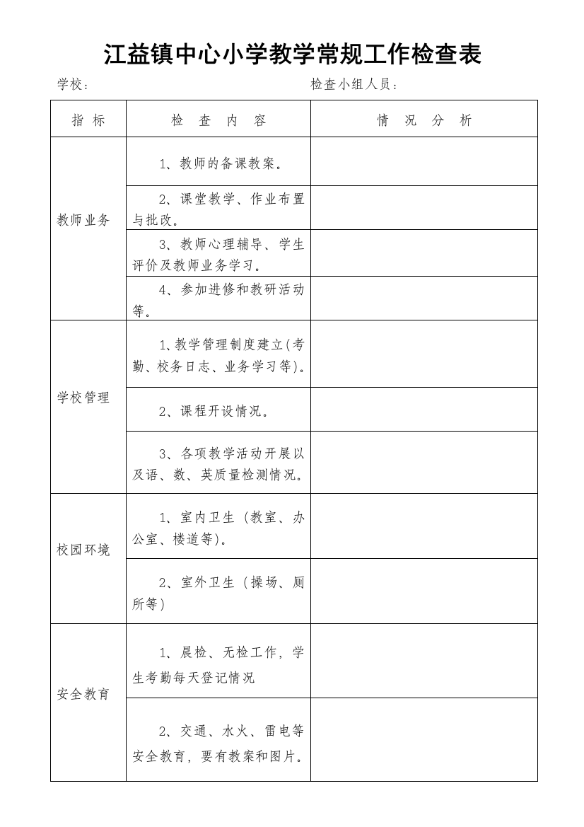 江益镇中心小学教学常规工作检查方案