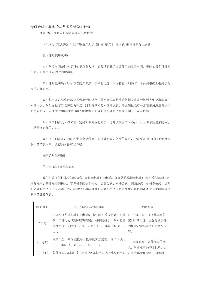 考研数学之概率论与数理统计学习计划