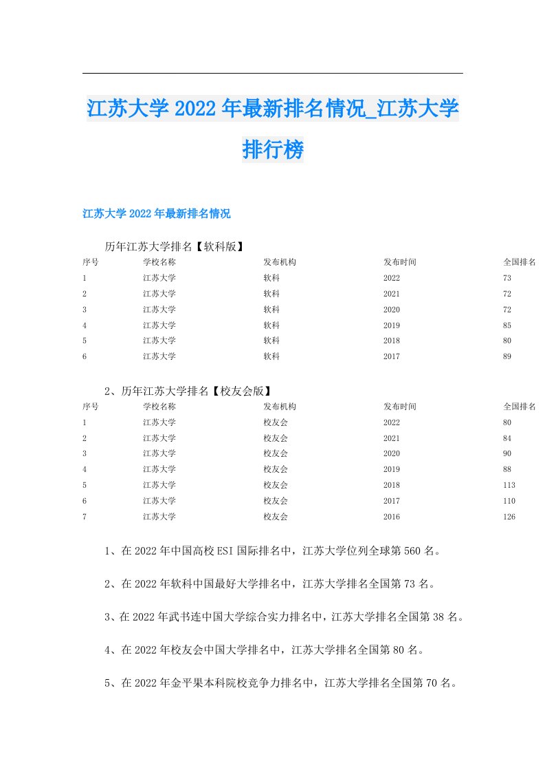 江苏大学最新排名情况_江苏大学排行榜