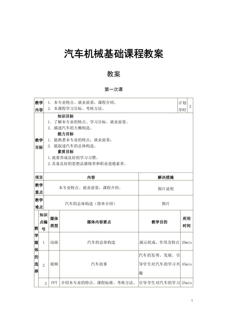 汽车机械基础课程教案