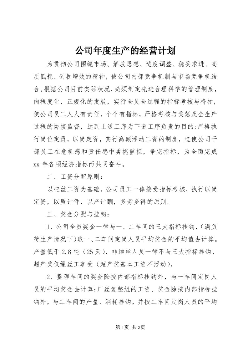 公司年度生产的经营计划