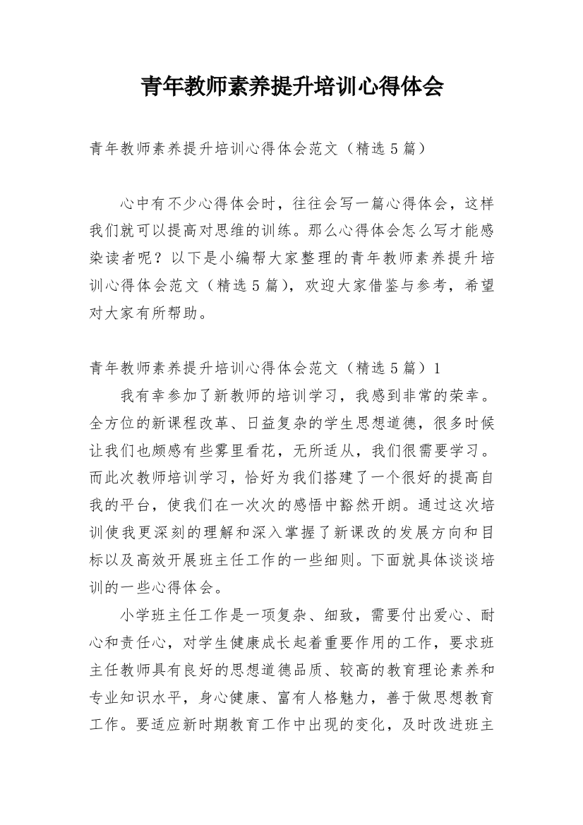 青年教师素养提升培训心得体会