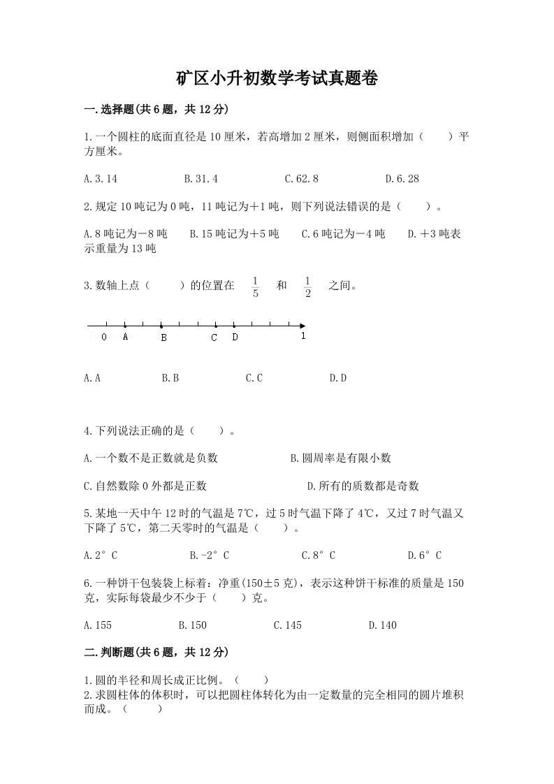 矿区小升初数学考试真题卷新版