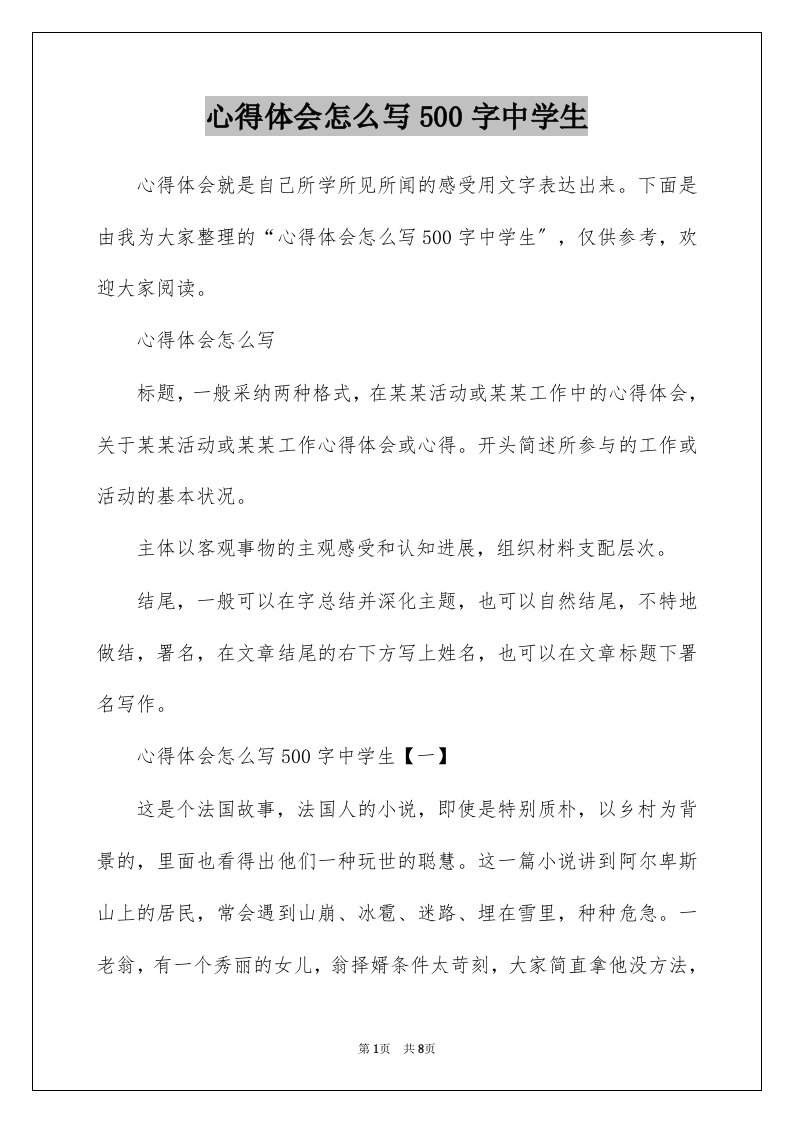 心得体会怎么写500字中学生