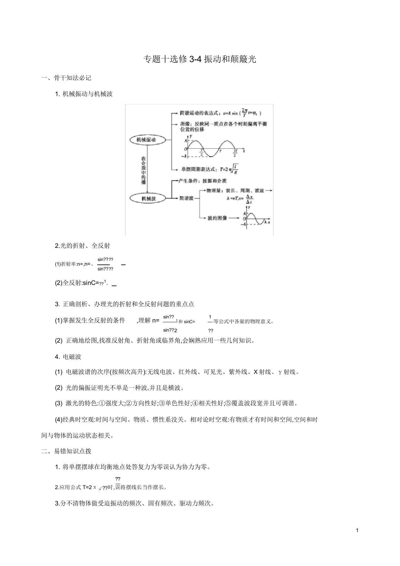 高考物理二轮复习专题十选修34振动和波动光学案