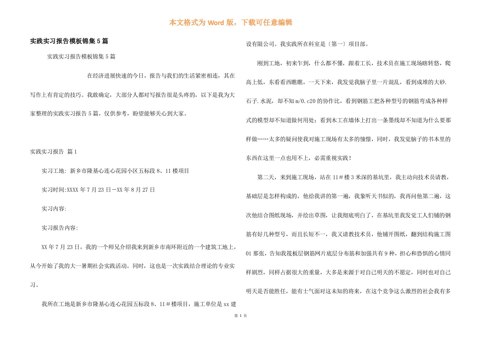 实践实习报告模板锦集5篇