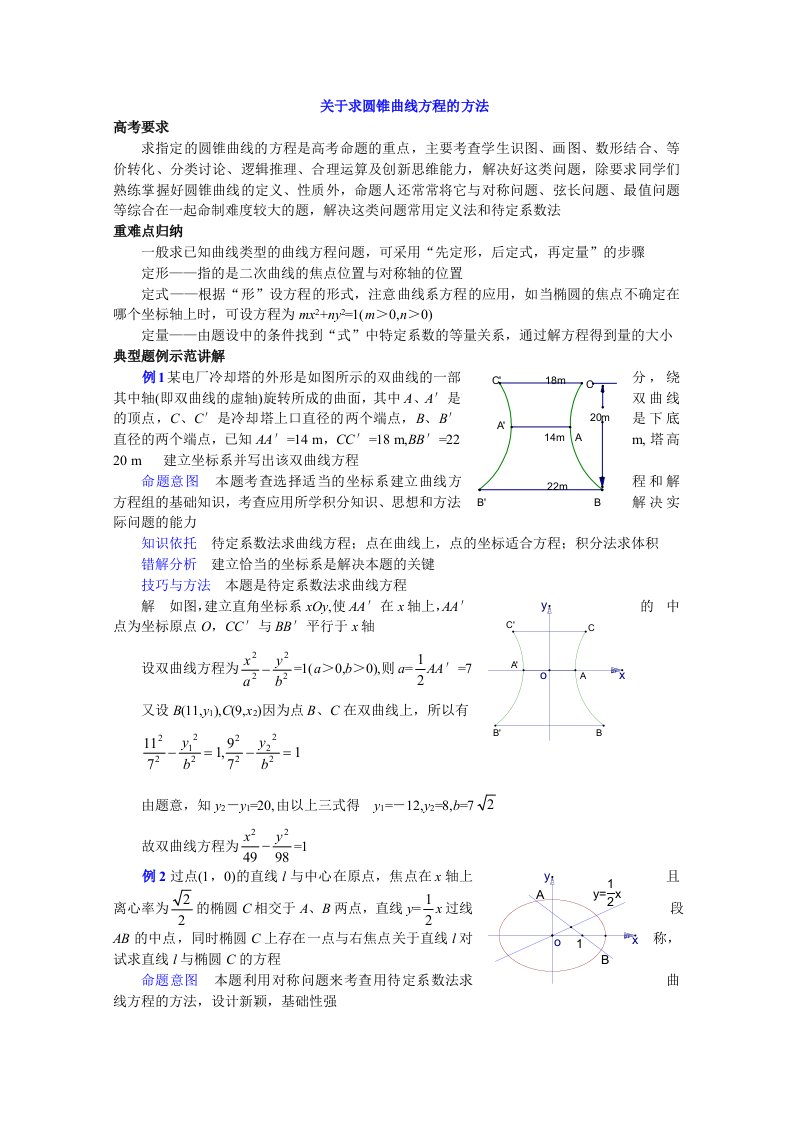 高中数学关于求圆锥曲线方程的方法复习