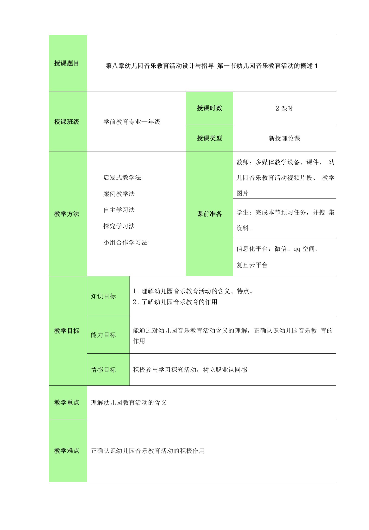 幼儿园音乐教育活动概述