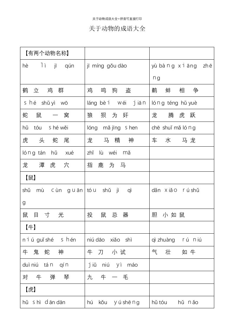 关于动物成语大全