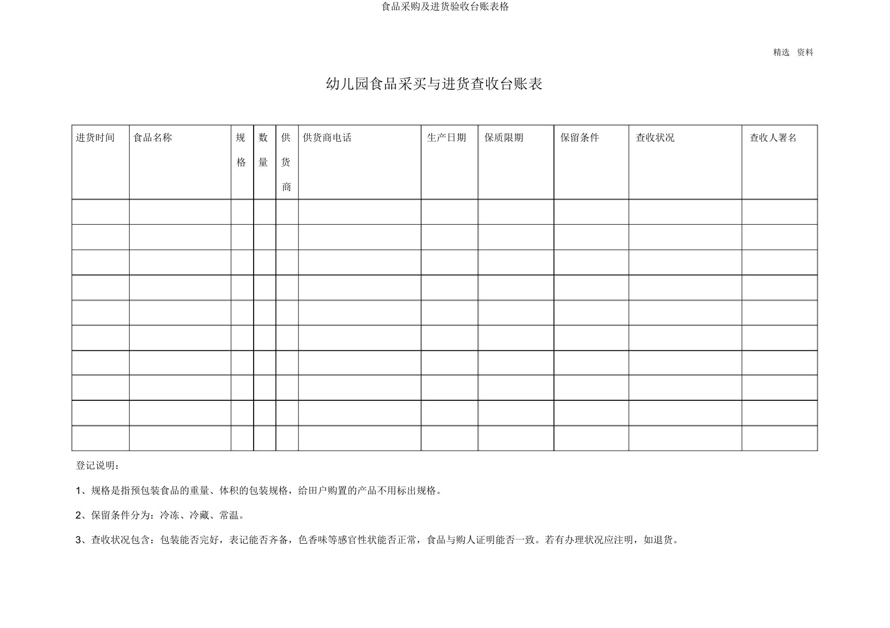 食品采购及进货验收台账表格