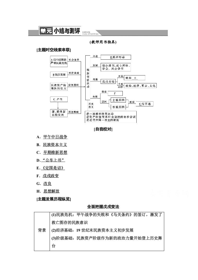 2020-2021学年人教版历史选修1教师用书：第9单元