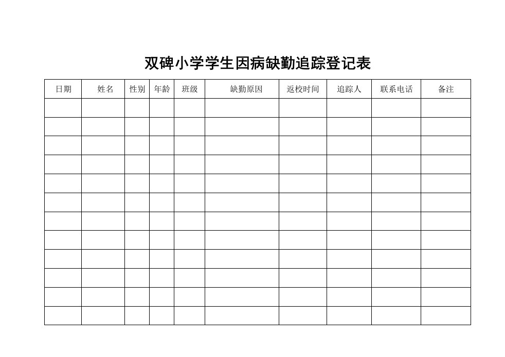 因病缺勤追踪登记表