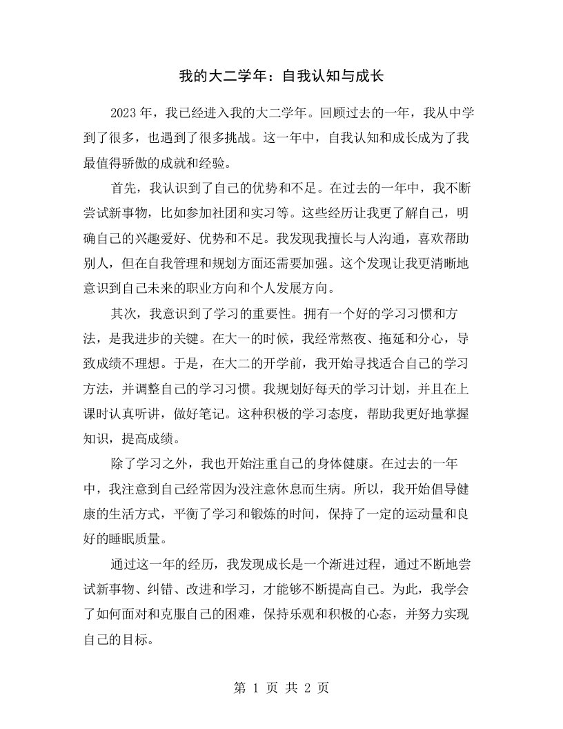 我的大二学年：自我认知与成长