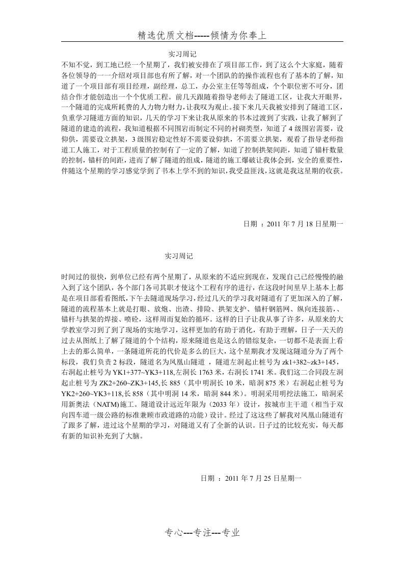 隧道实习日志(共7页)