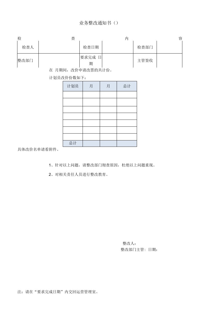 业务整改通知书