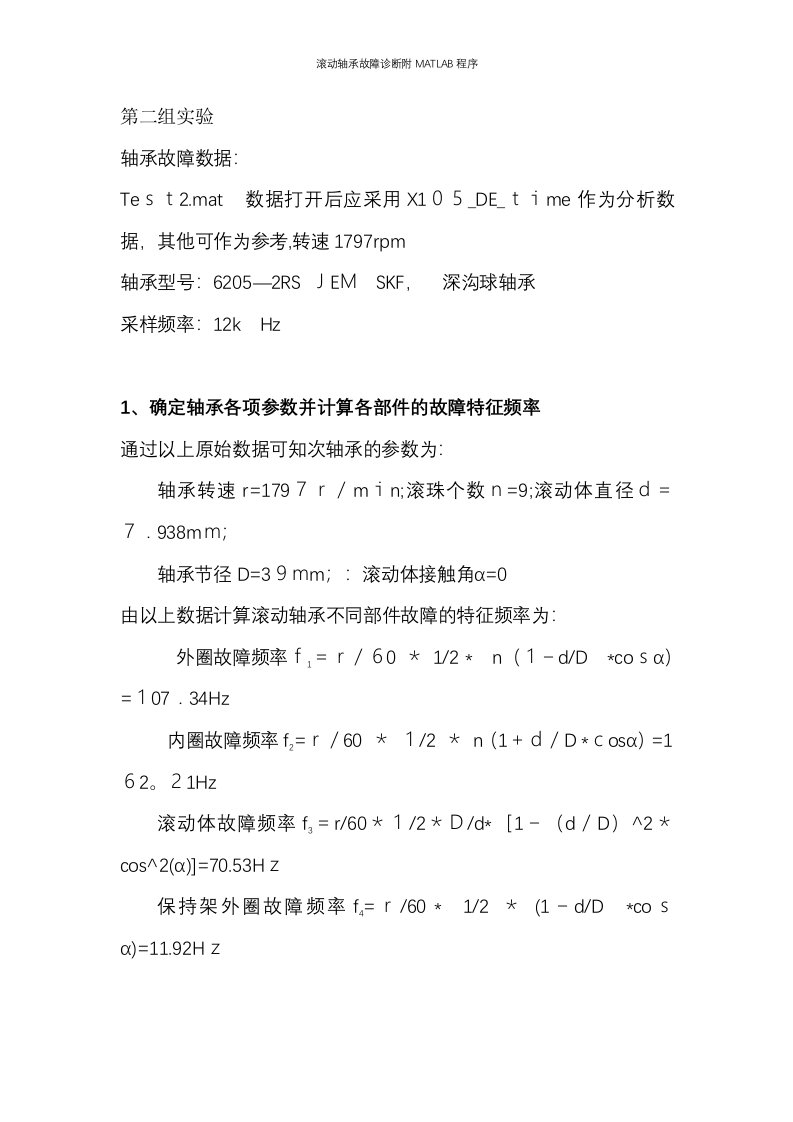 滚动轴承故障诊断附MATLAB程序