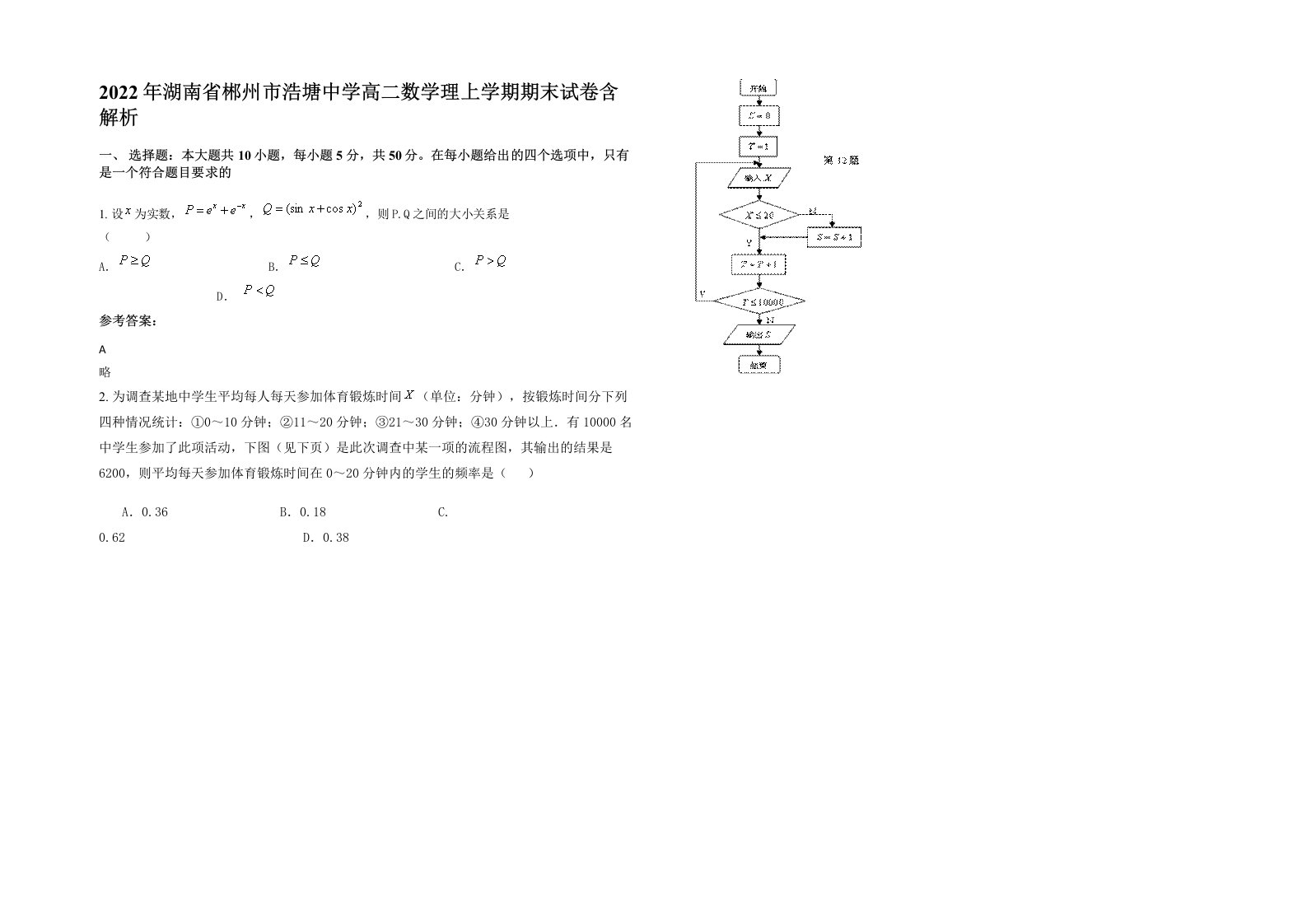 2022年湖南省郴州市浩塘中学高二数学理上学期期末试卷含解析