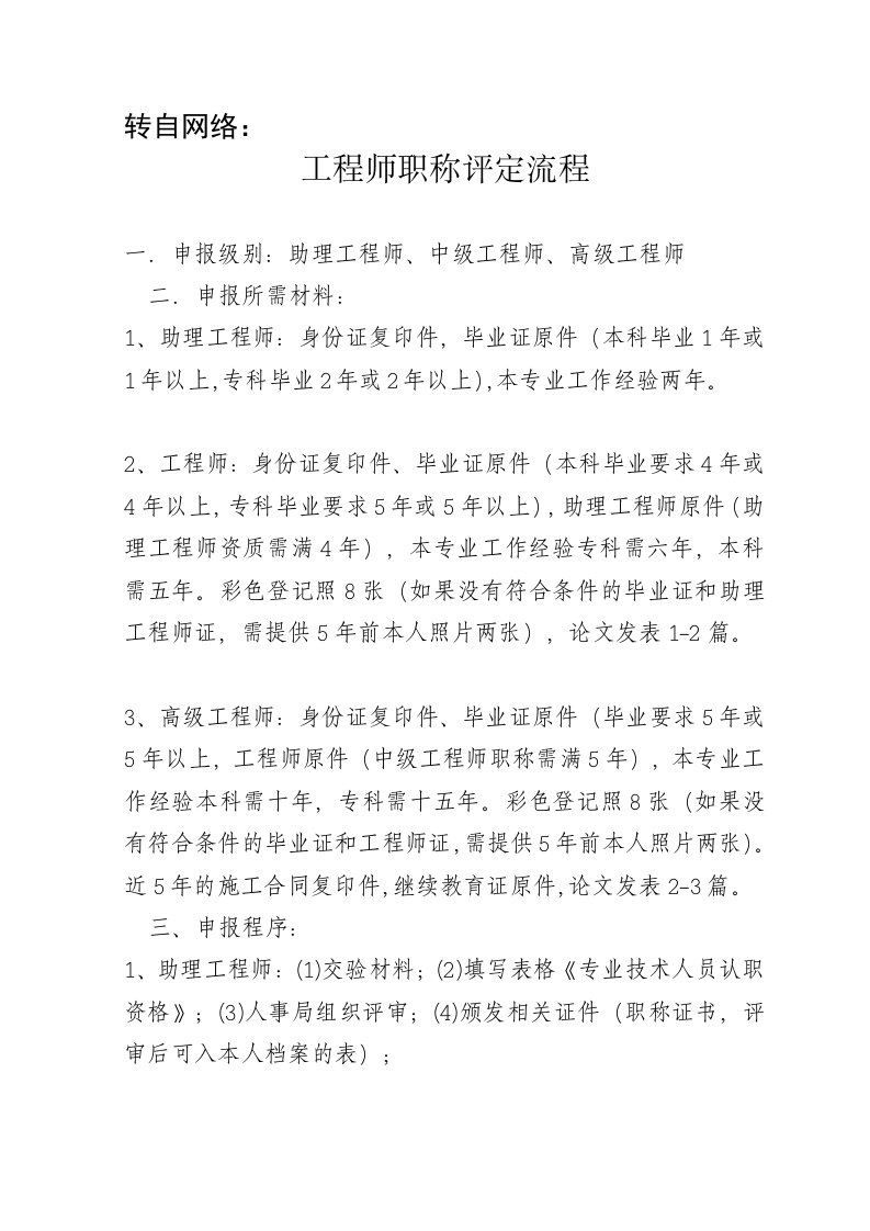 工程师职称评定流程(转自网络)