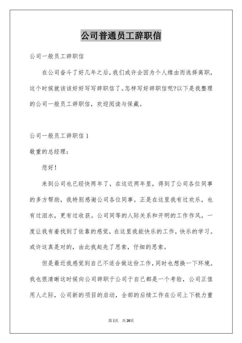 公司普通员工辞职信例文4