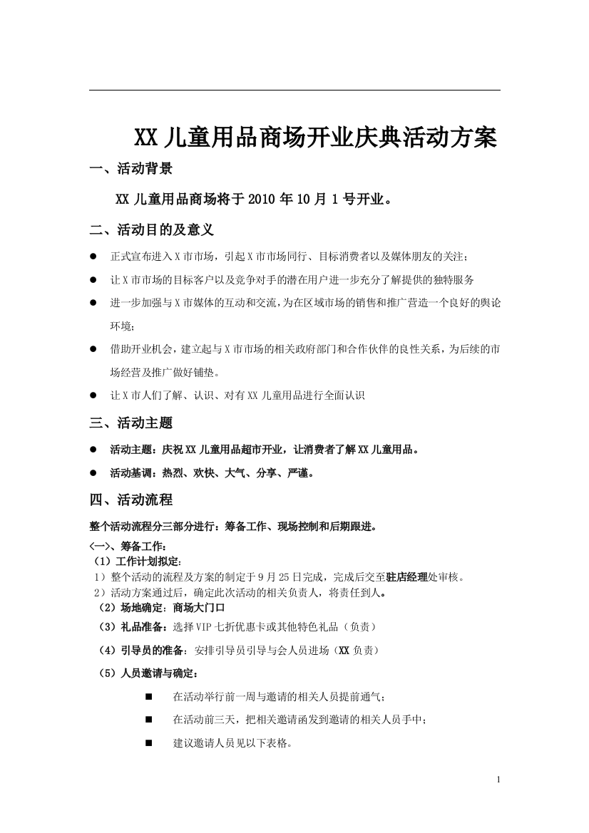 2010某儿童用品商场开业庆典活动方案