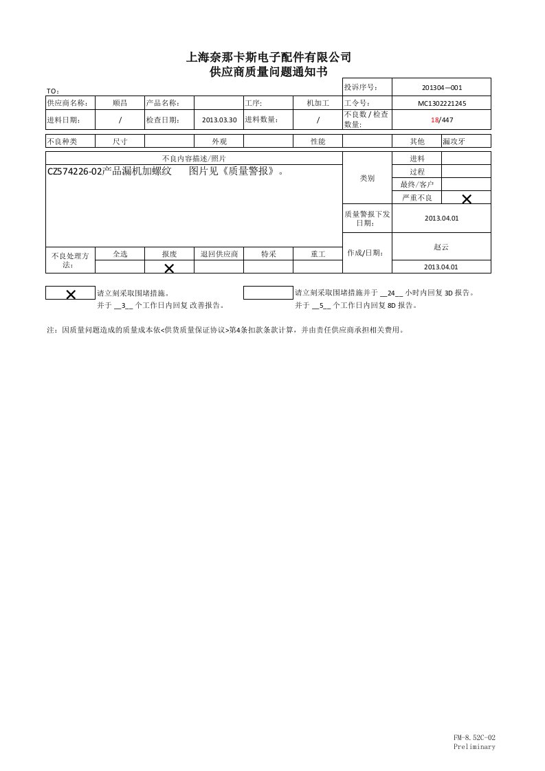 CZ574220漏加工8D报告