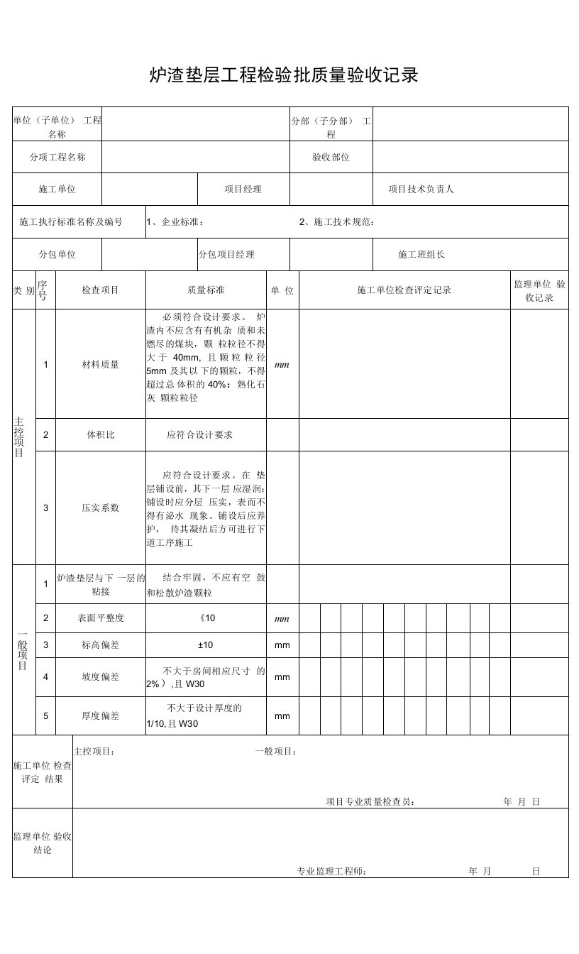 5.12.6炉渣垫层工程检验批质量验收记录