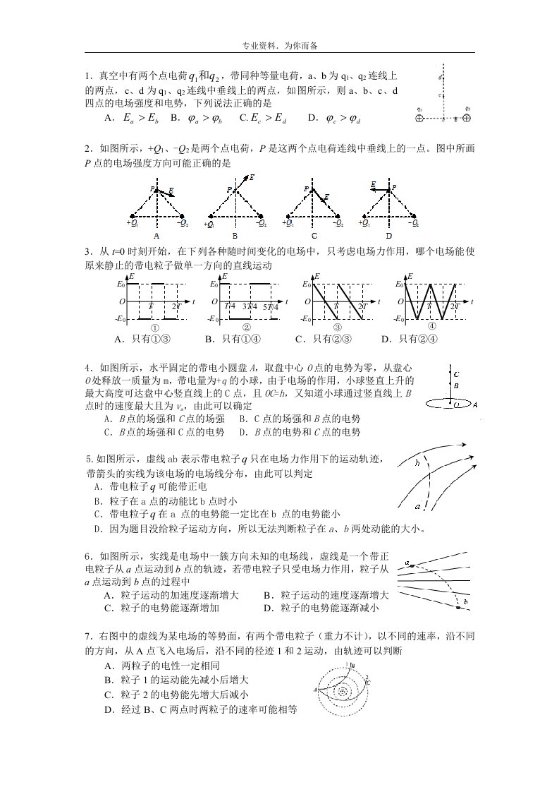 高考物理选择题专题训练(二)电磁学汇编