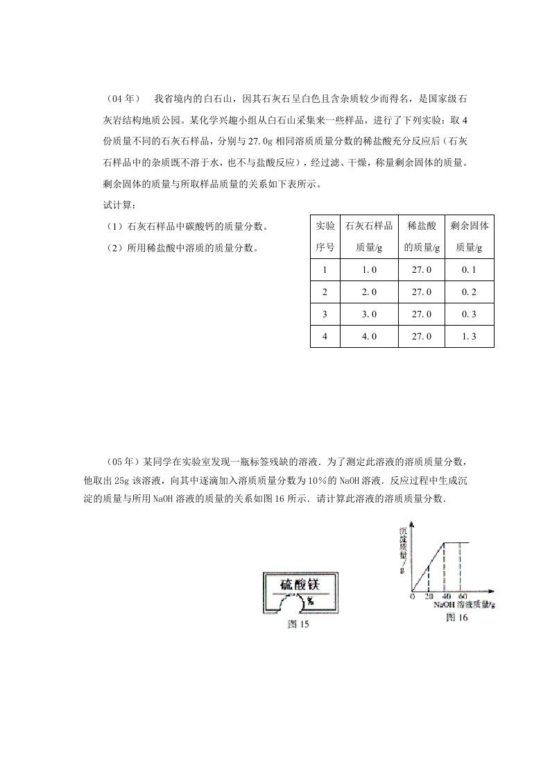 河北省20042017年中考化学综合计算题汇总