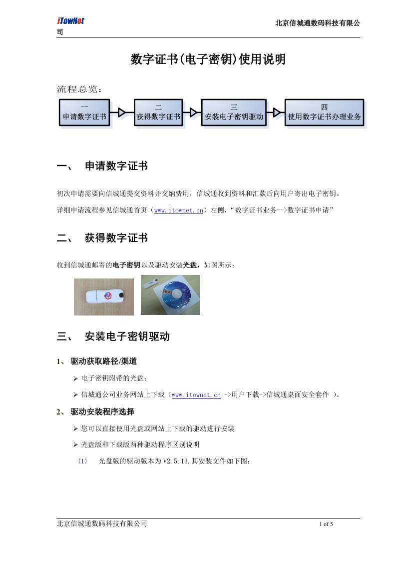 数字证书(电子密钥)使用说明