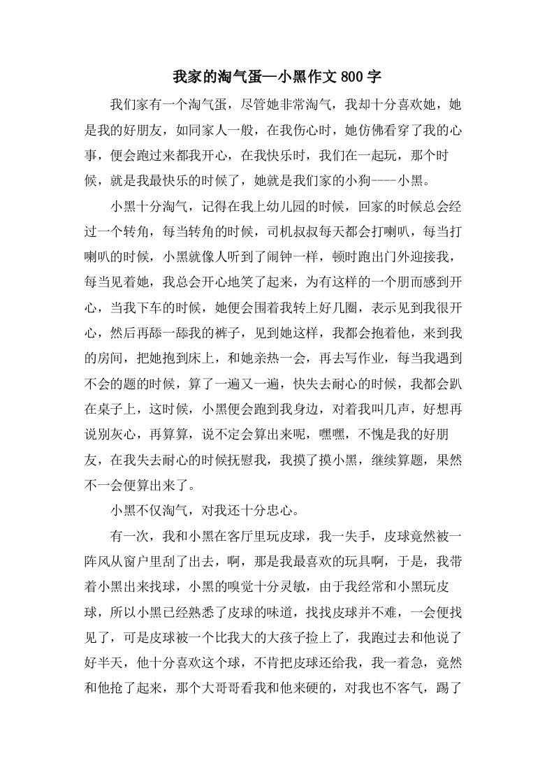 我家的调皮蛋—小黑作文800字