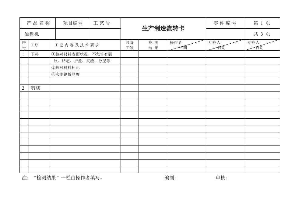 生产工序流转卡