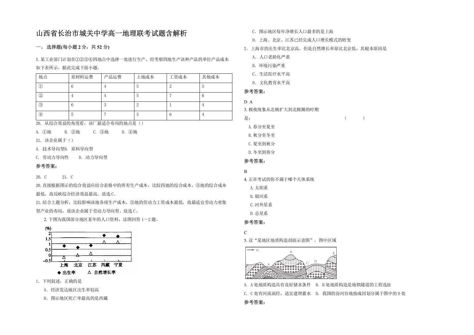 山西省长治市城关中学高一地理联考试题含解析