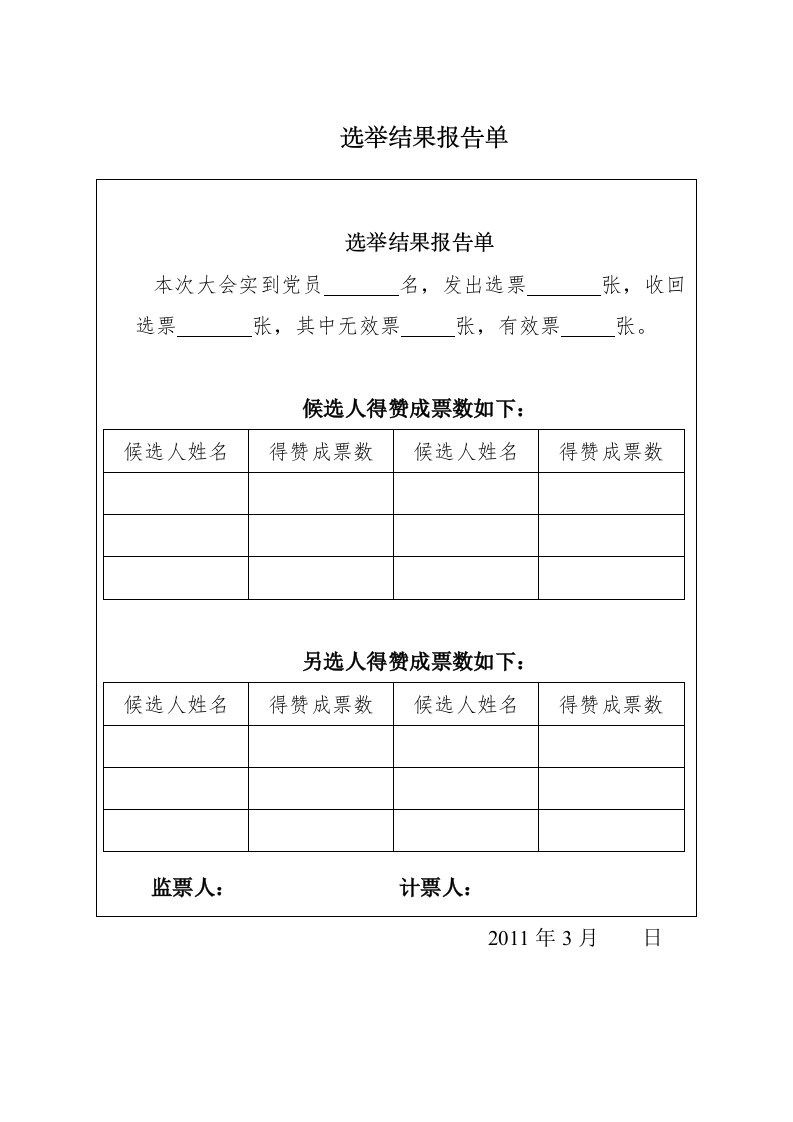 选举结果报告单