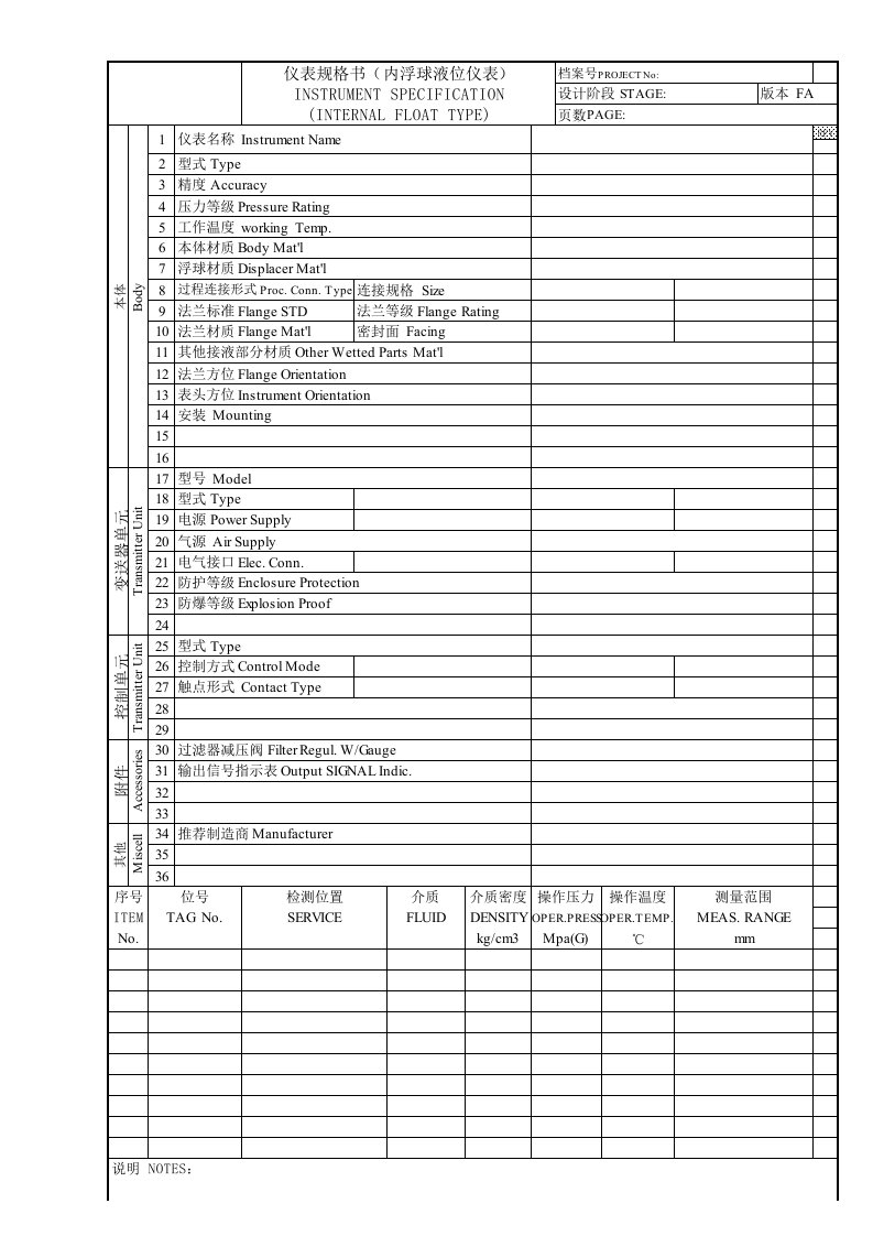 施工组织-内浮球液位仪表规格书