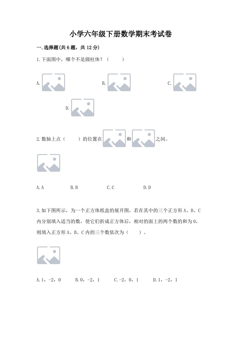 小学六年级下册数学期末考试卷（夺冠）