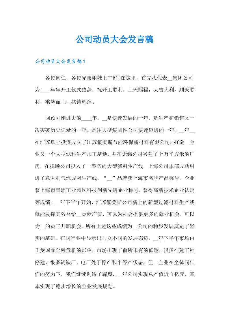 公司动员大会发言稿