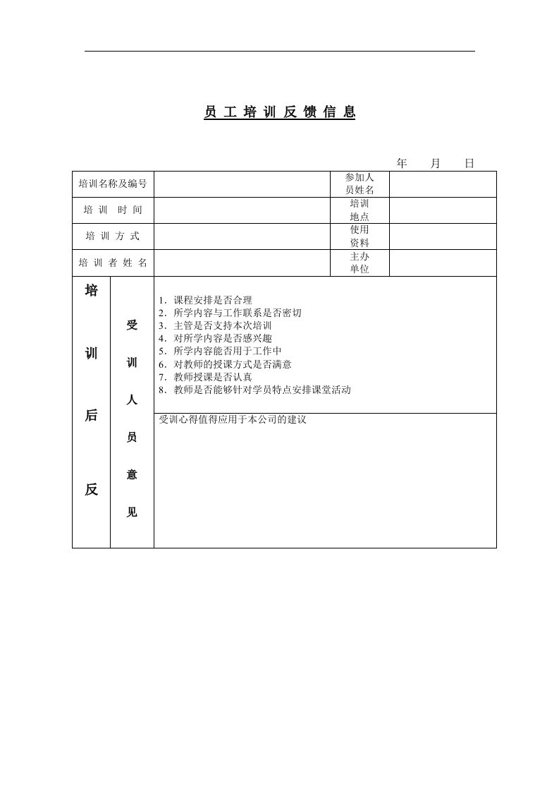 【管理精品】员工培训反馈信息