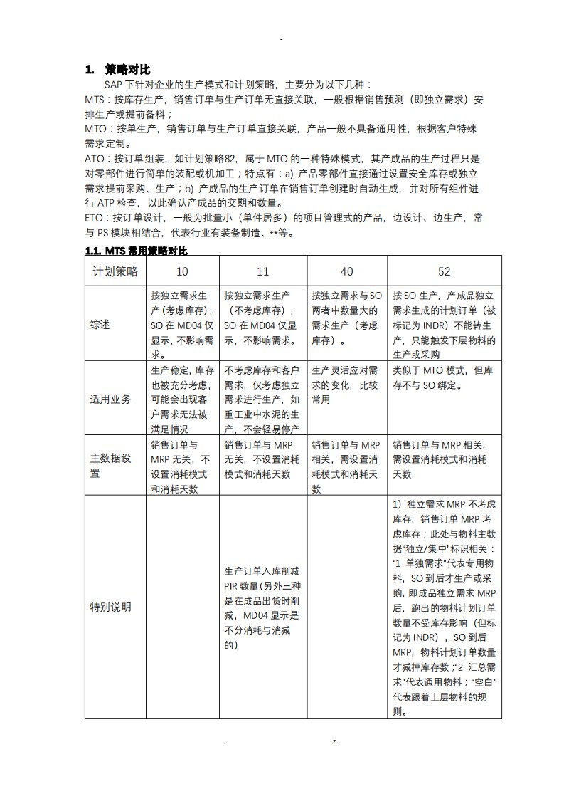 SAP计划策略总结