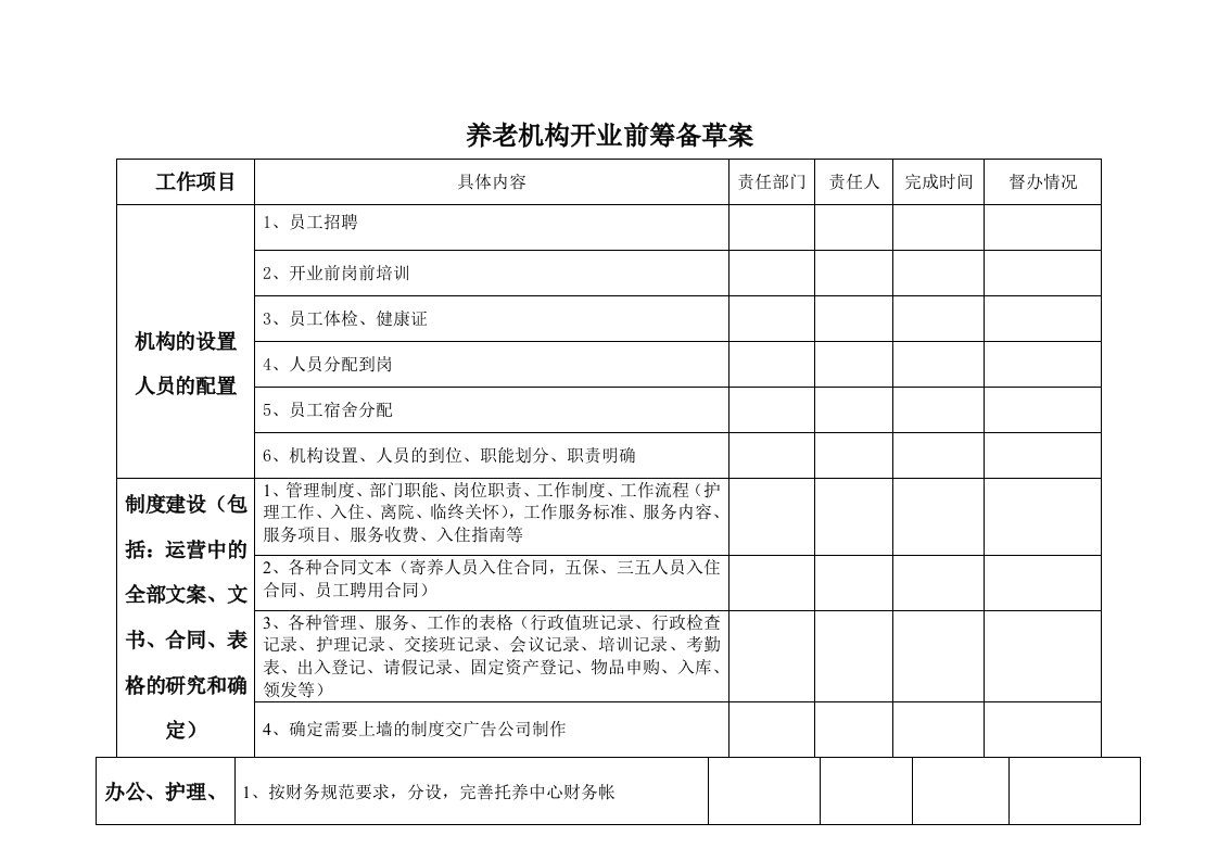 养老机构开业前运营方案