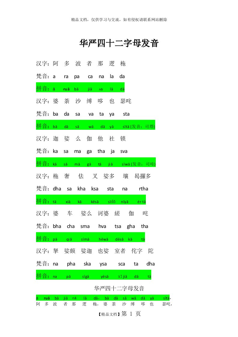 华严四十二字母发音(附宣公讲解)