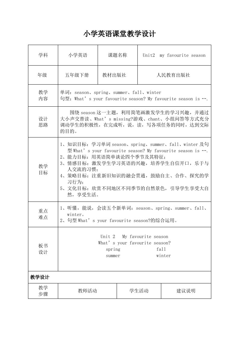 pep小学英语五年级下册unit2