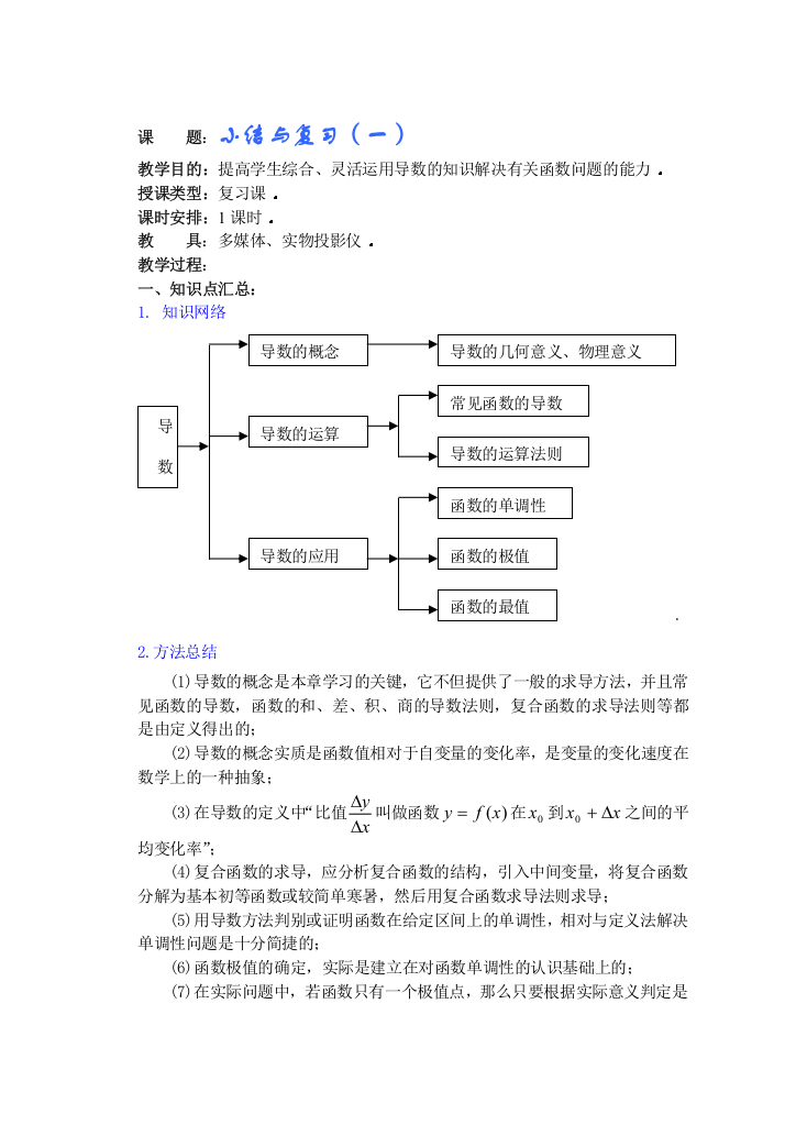 第3章导数（第17课时）小结与复习（1）