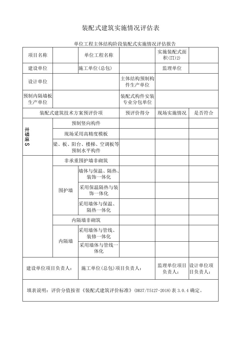 装配式建筑实施情况评估表