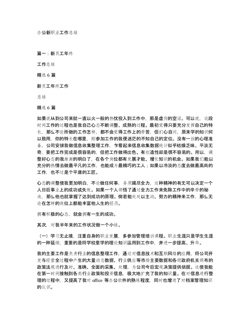 办公新职业工作总结