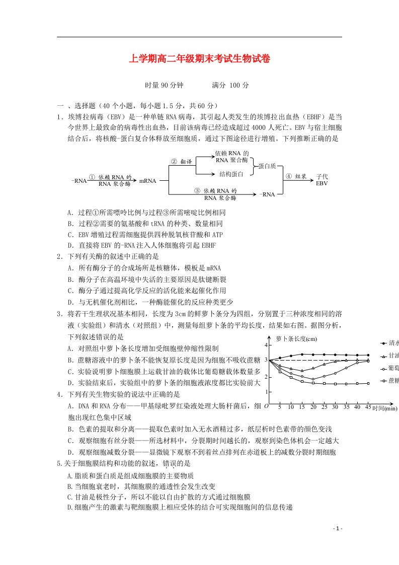 湖南省浏阳一中高二生物下学期期末考试试题