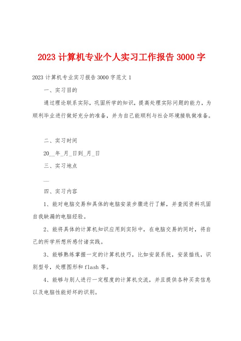 2023计算机专业个人实习工作报告3000字