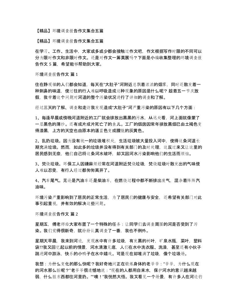 环境调查报告作文集合五篇