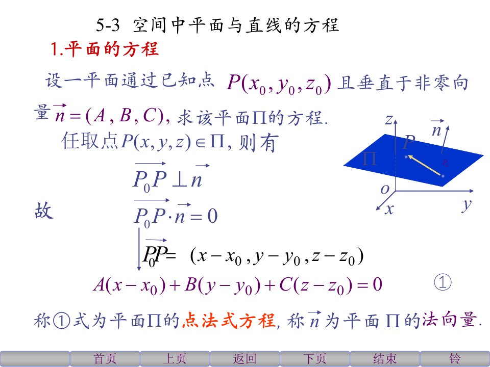 《高等数学》(北大第二版)5-3空间中平面及直线的方程