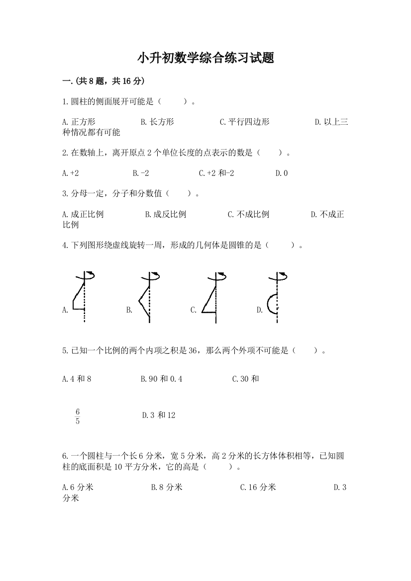 小升初数学综合练习试题（考点精练）