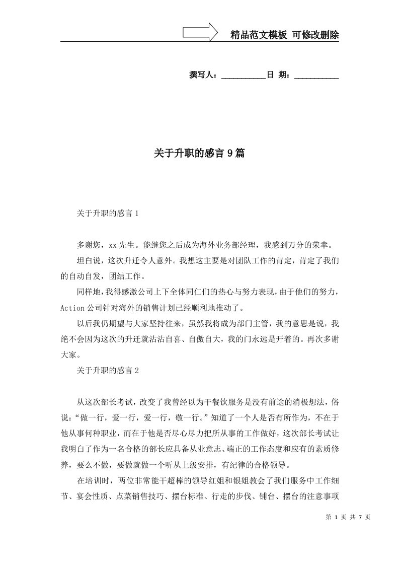 关于升职的感言9篇